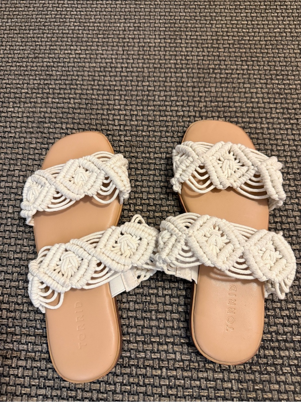 torrid Cream Macramé Double-Strap Slide Sandals